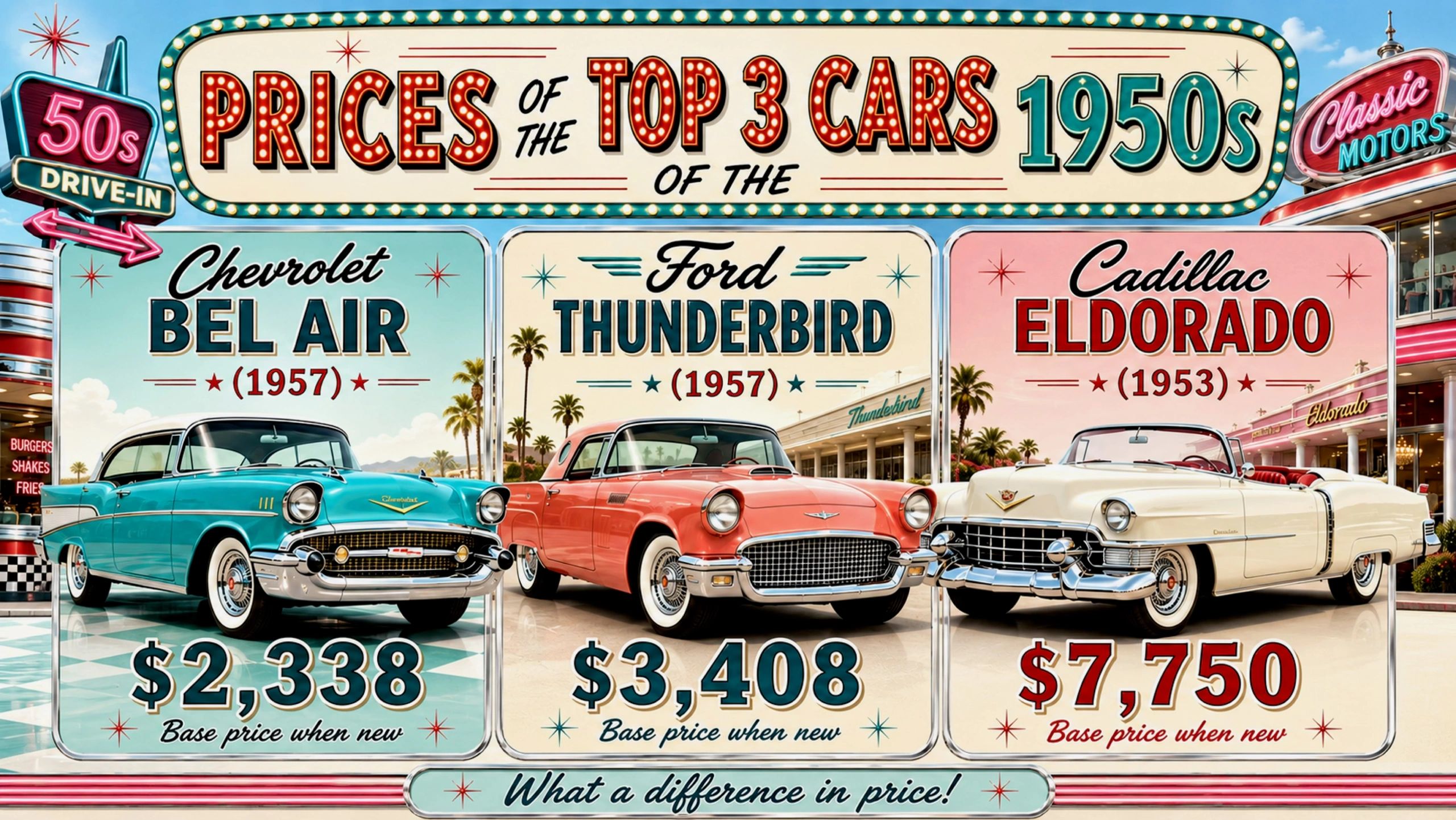 Prices of the top 3 cars of the 1950s infographic