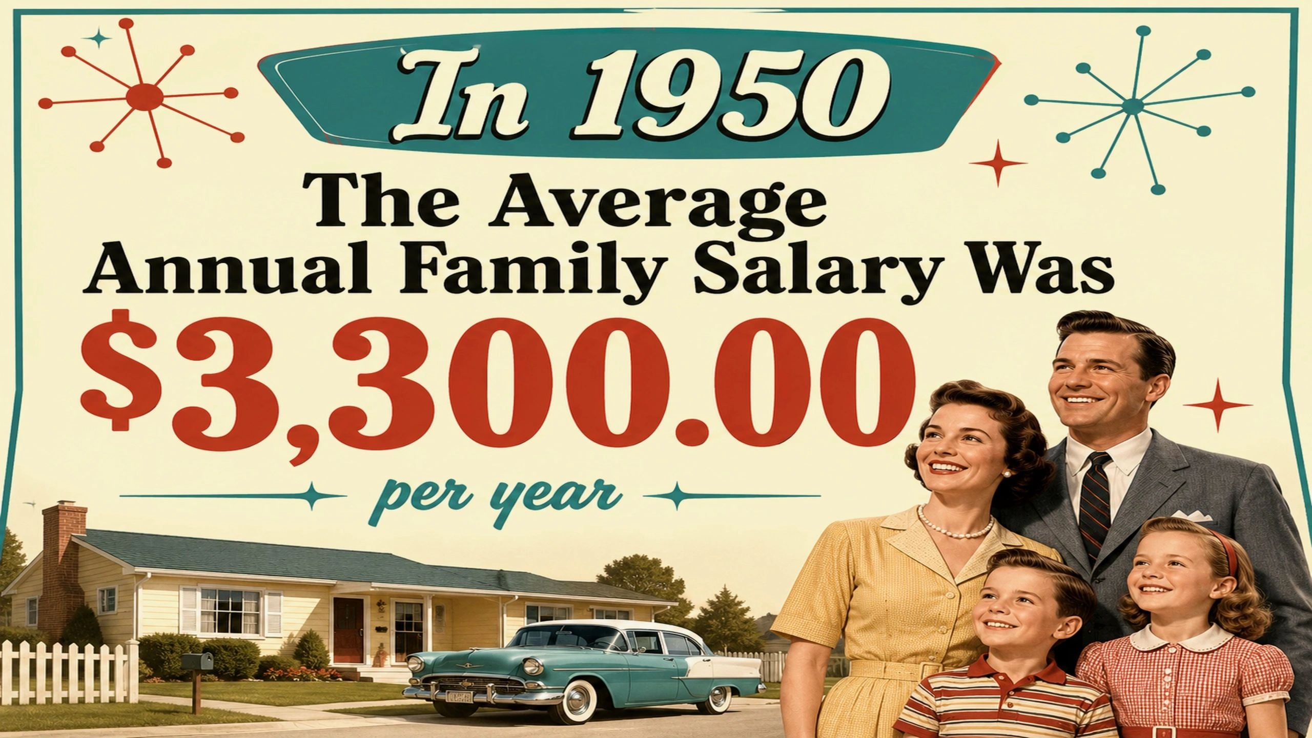Average annual family salary in 1950 infographic